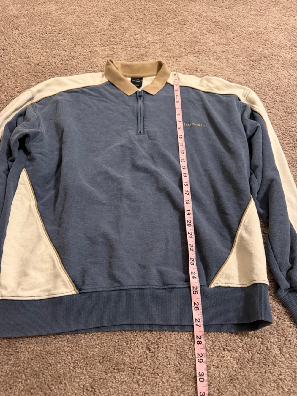 Men's Navy and Cream Zip-Neck Pullover Sweater urban outfitters - Picture 6 of 9